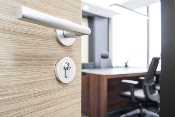 Empty Manager'S Office In A Modern Building Office Door just repair by 512 Commercial Locksmith in Austin TX