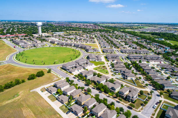 Aerial Drone View Above Pflugerville , Texas Real Estate Suburb Commercial Locksmith in Pflugerville TX